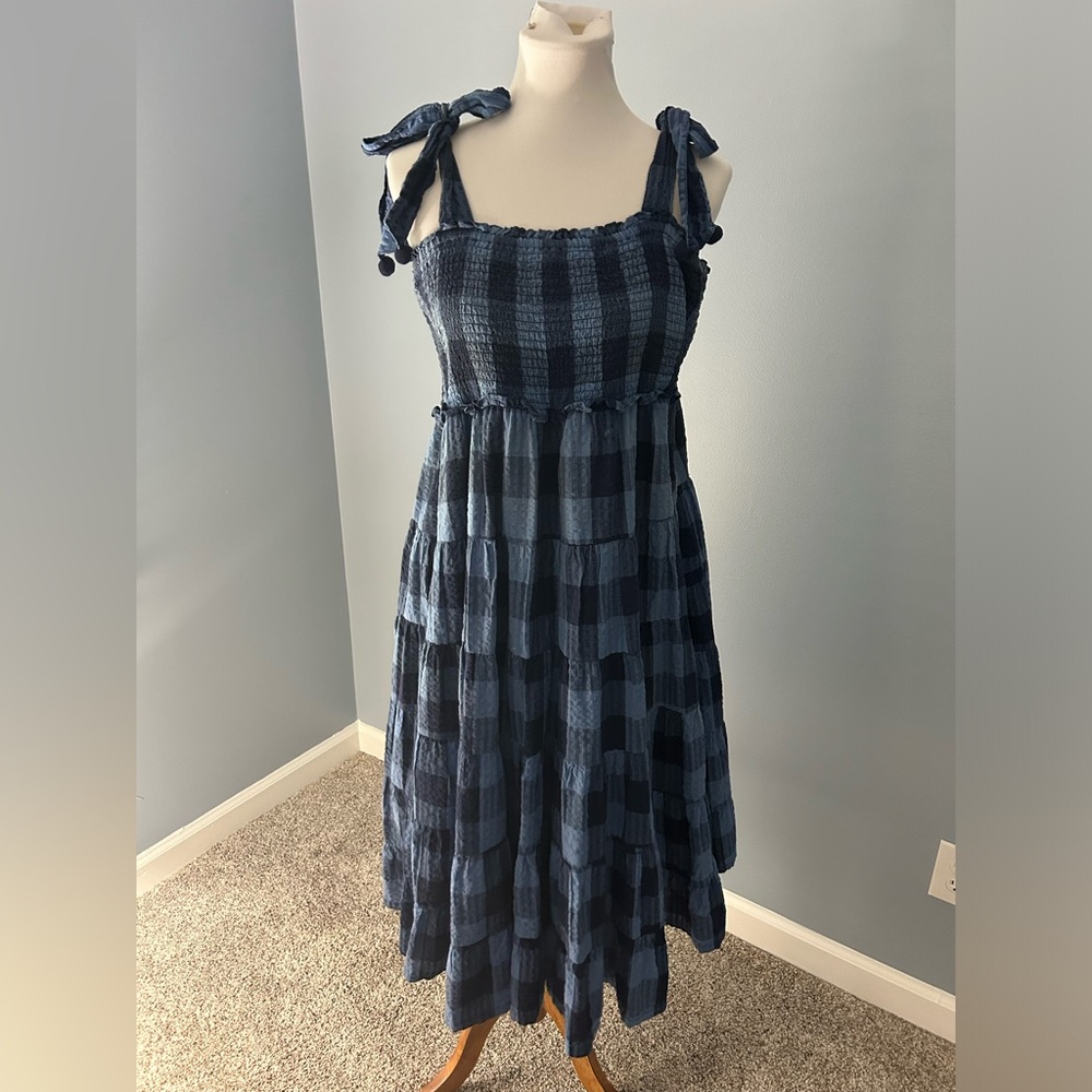 Blue Plaid Midi Dress
